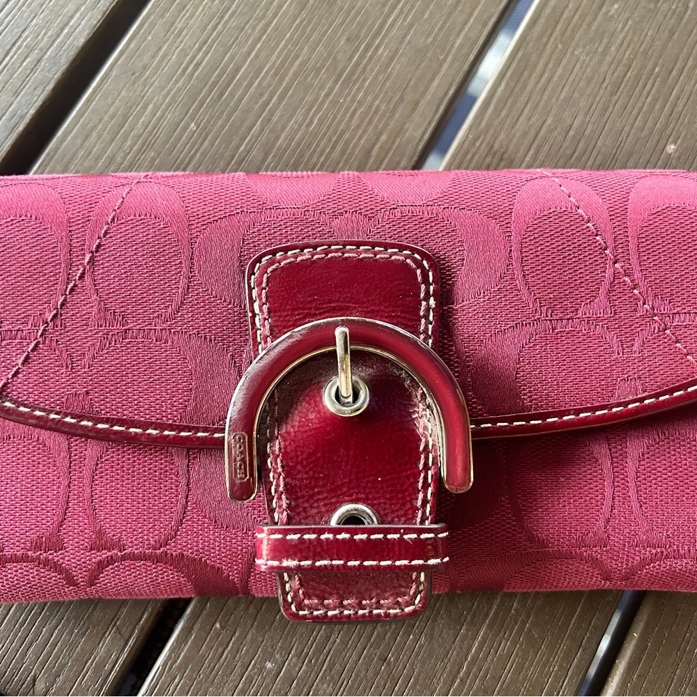 Coach Red Wallet with Signature Buckle